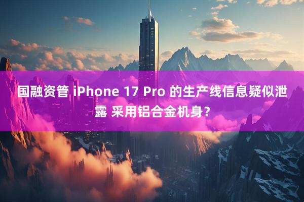 国融资管 iPhone 17 Pro 的生产线信息疑似泄露 采用铝合金机身？